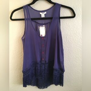 NWT Bar III Purple Sleeveless Fringe Blouse XS